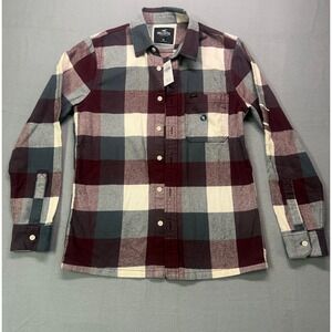 Hollister‎ Mens Plaid Flannel XS Embroidered logo 100%cotton western lumberjack